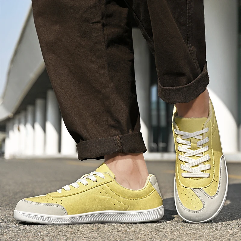 Fashion Yellow Walking Shoes Unisex Wide Toe Men's Barefoot Sneakers Comfy Leather Casual Sports Shoes For Men Women Big Size 47