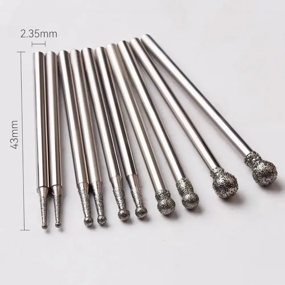 5Pcs Carve Precision Diamond Grinding Head 2.35mm Shank Round Electric Grinder Parts Carving Tool 0.5mm-8mm