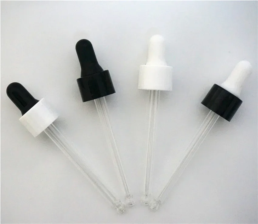 

20-300pcs 18/410 White/black Essential Oil Bottles Cap Plastic 5-100ml Cover Dropper Lid Glue Head Lid with Glass Dropper Pipe