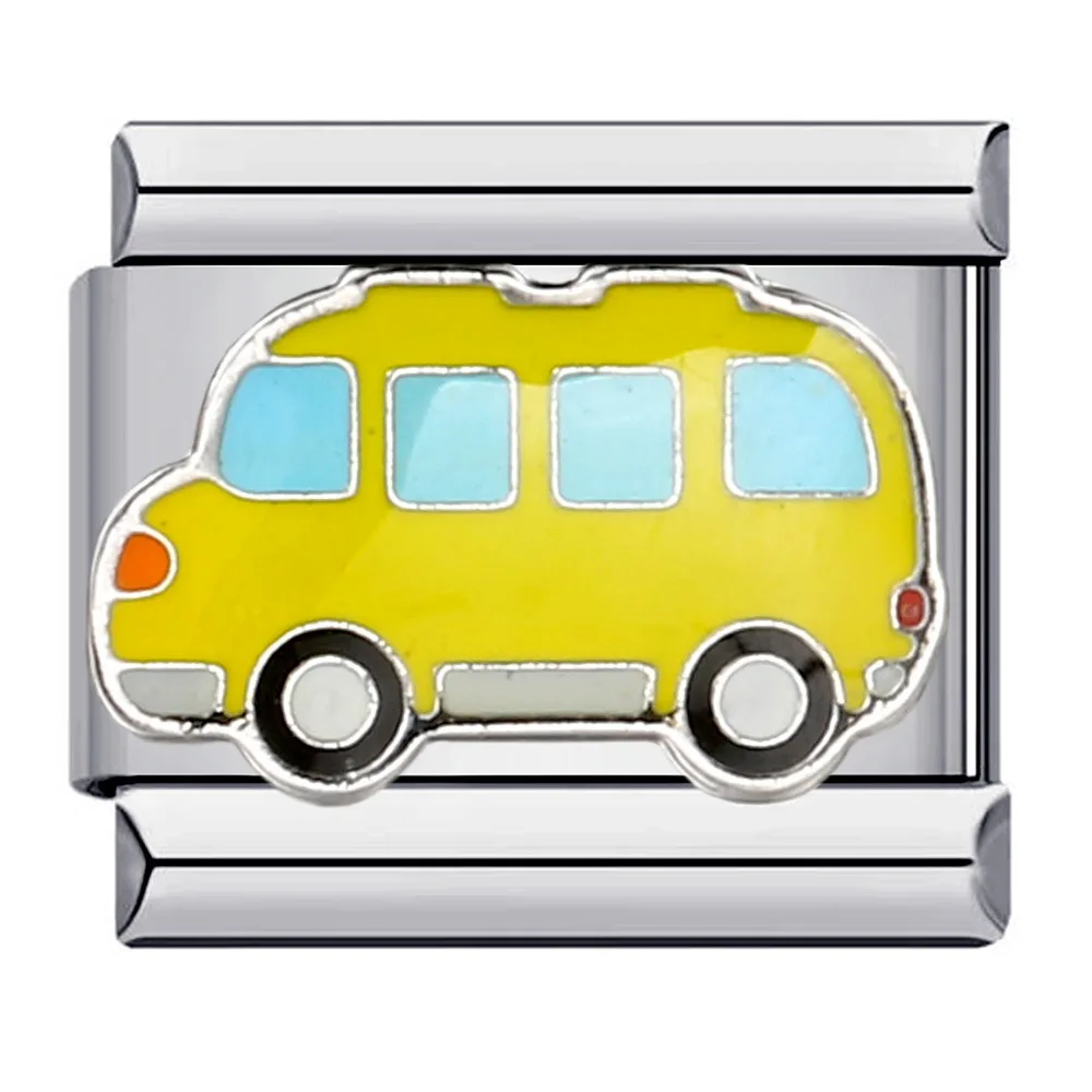WG 1pc  Italian Module Bracelet Fire Truck Train Car Charm Links Various Transportation Module Accessories Diy Necklace