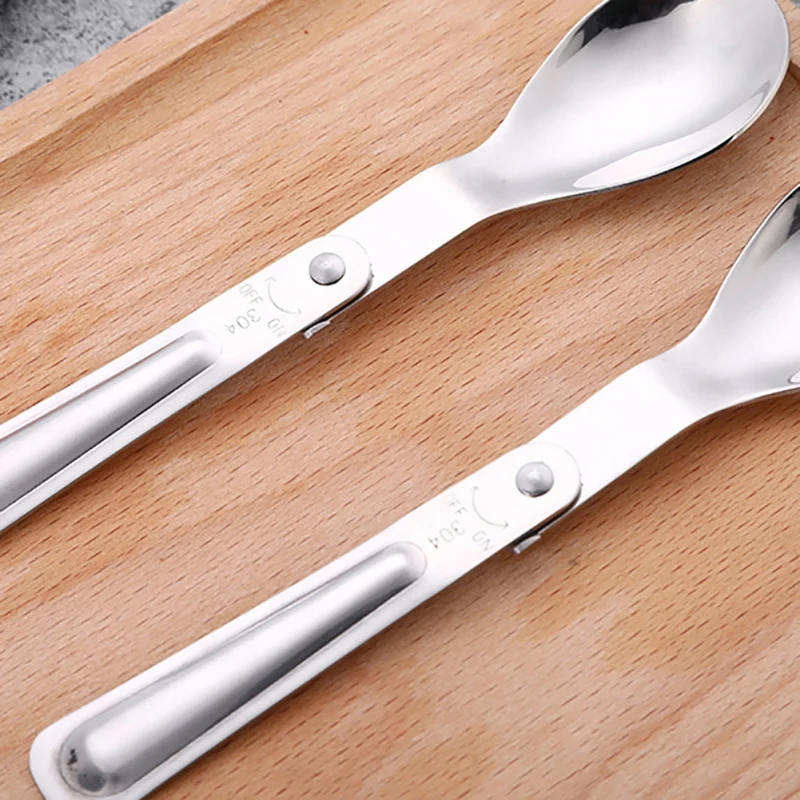 1pcs 304 Stainless Steel Soon Outdoor Tour Skeker Portable Tableware Folding Spoon Hunting Camping Foldable Tablewear