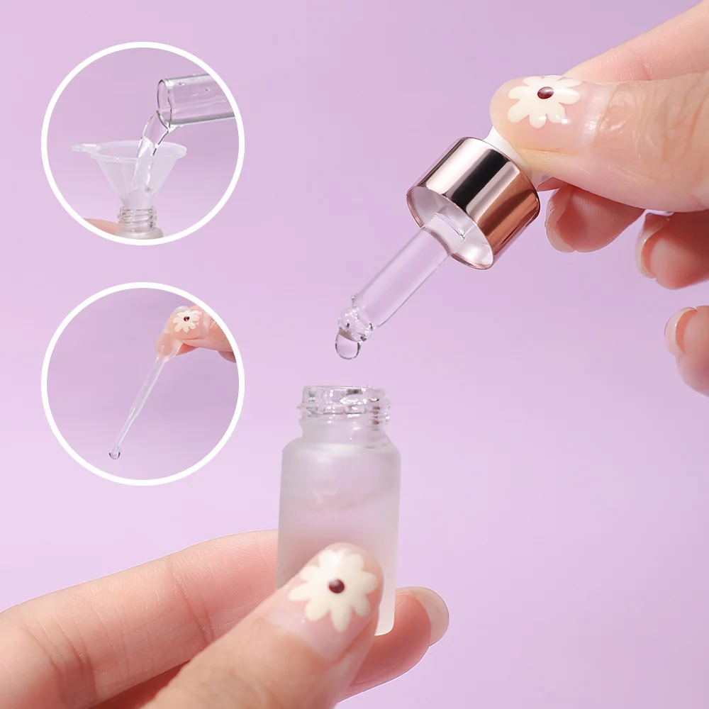 ขวดแก้วฝ้าขนาด 3 มล. จำนวน 10 ชิ้น พร้อมกรวย 10 ชิ้น และหลอดหยด 10 ชิ้น ภาชนะแบบเติมได้สำหรับน้ำมันหอมระเหย น้ำหอม เซรั่ม