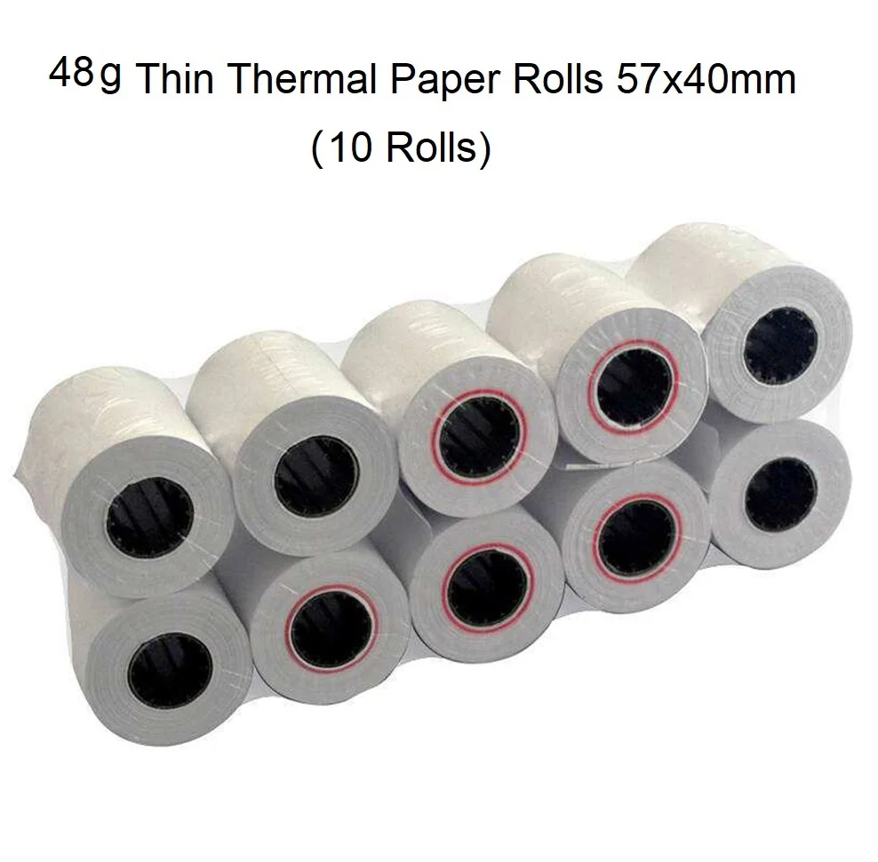 Papel térmico do recibo Rolls para a impressora da posição do supermercado, caixa registadora, fina, 10 Rolls, 18 Meter Comprimento, 48g, 57x40mm