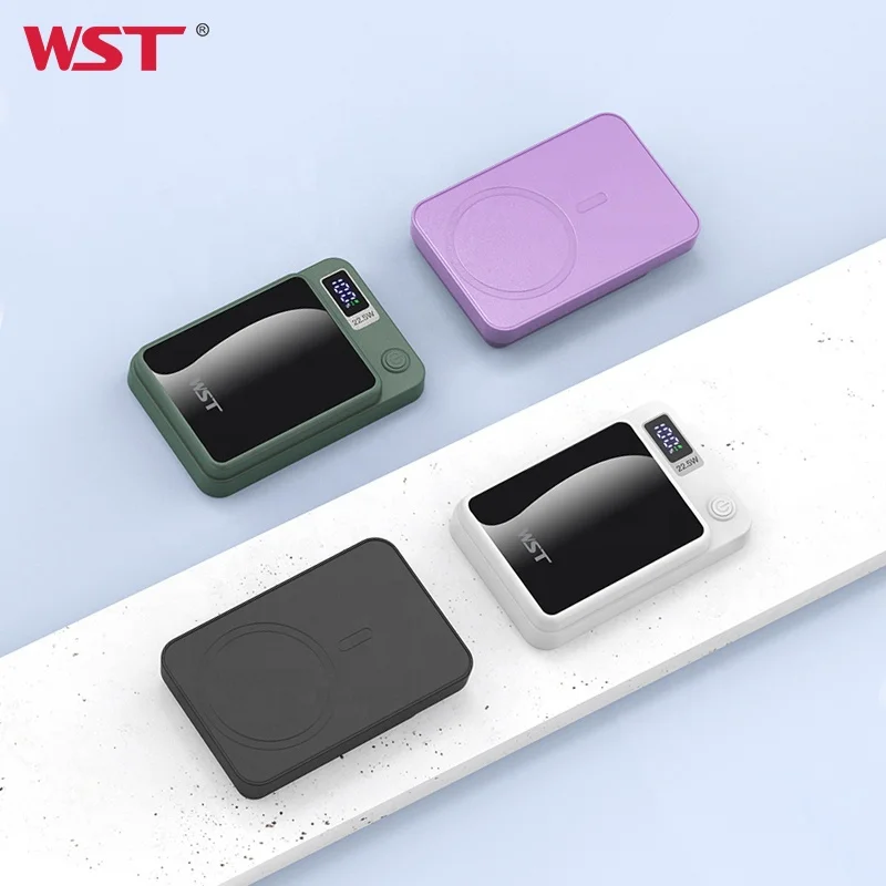 

WST LED Digital Display Power Bank 22.5W Fast Charging 10000mah Mini Wireless Magnetic Power Bank