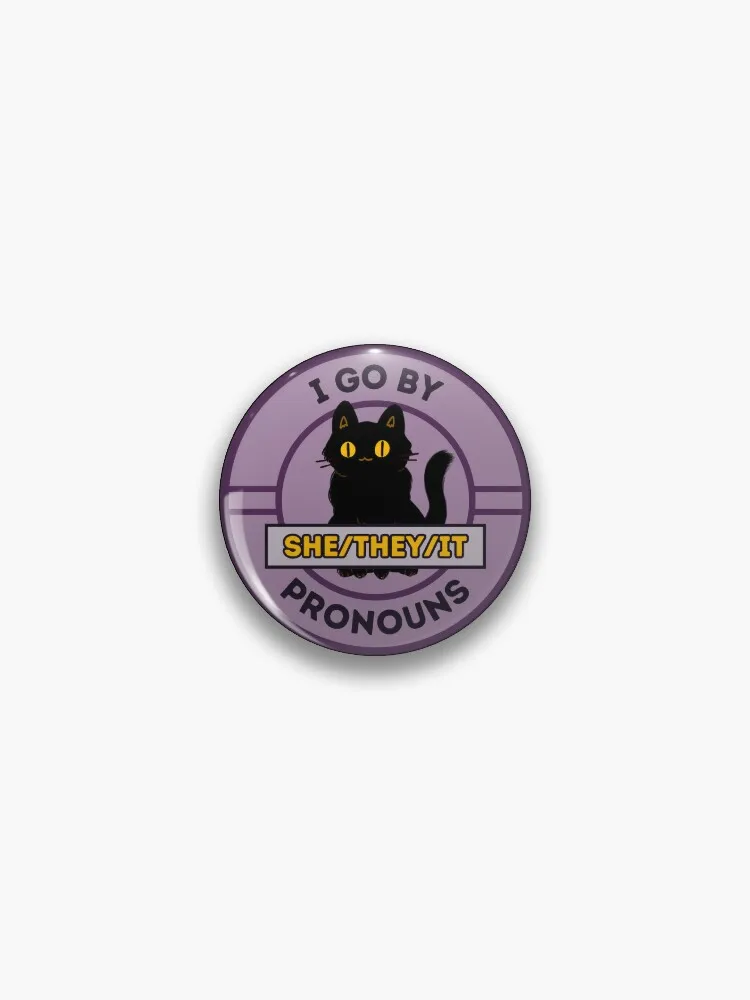 She/They/It Pronouns | LGBTQ Pride Witchy Black Cat | She They It pronoun Pin Buttons Brooches Pin Jewelry Accessory Customize B