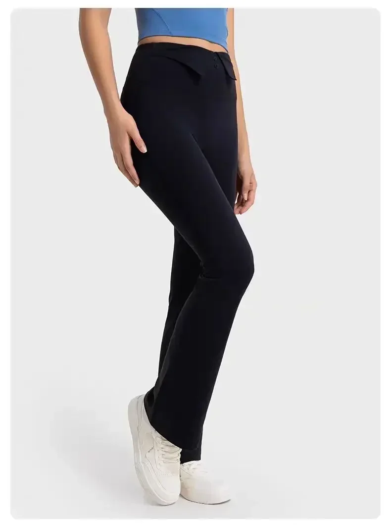 

Lemon Women Sport Pants Micro Flare Bottom Lapel Waist Stretchy Warm Fleece Running Yoga Exercise Daily Pants