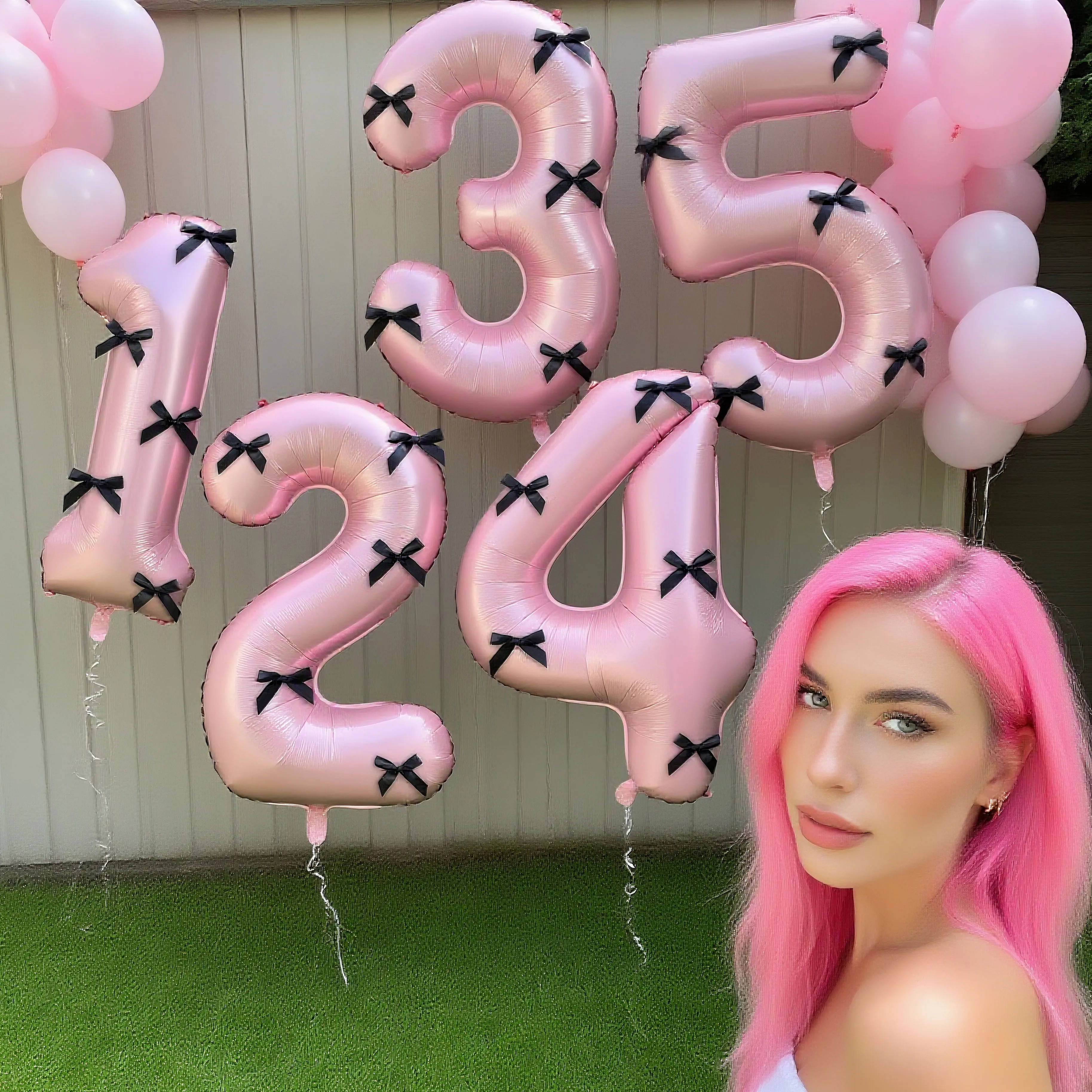 

32in Foil Number Balloons with bows, 0-9 for Wedding Birthday Party Home Decor, Graduation/Halloween/Bachelorette