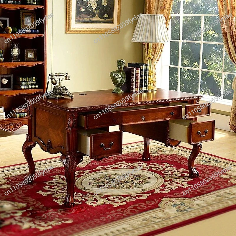 American solid wood desk home computer office rack combination writing desk chair