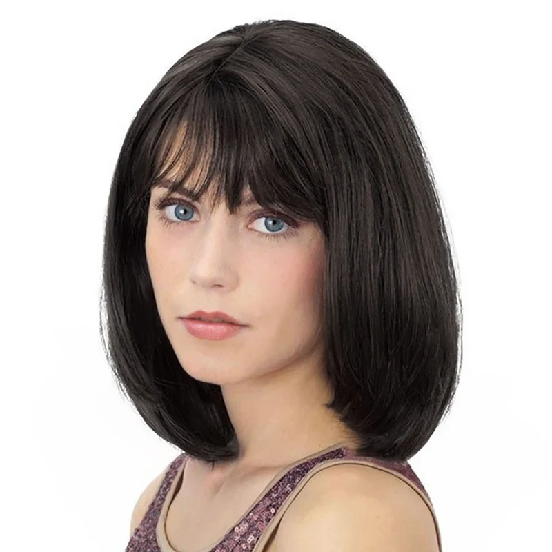 Banquet Woman Evening Dress Match Clavicle Hair Stage Role Play Headwear Multicolored Straight Bangs Wig Party Lady Bob Haircut