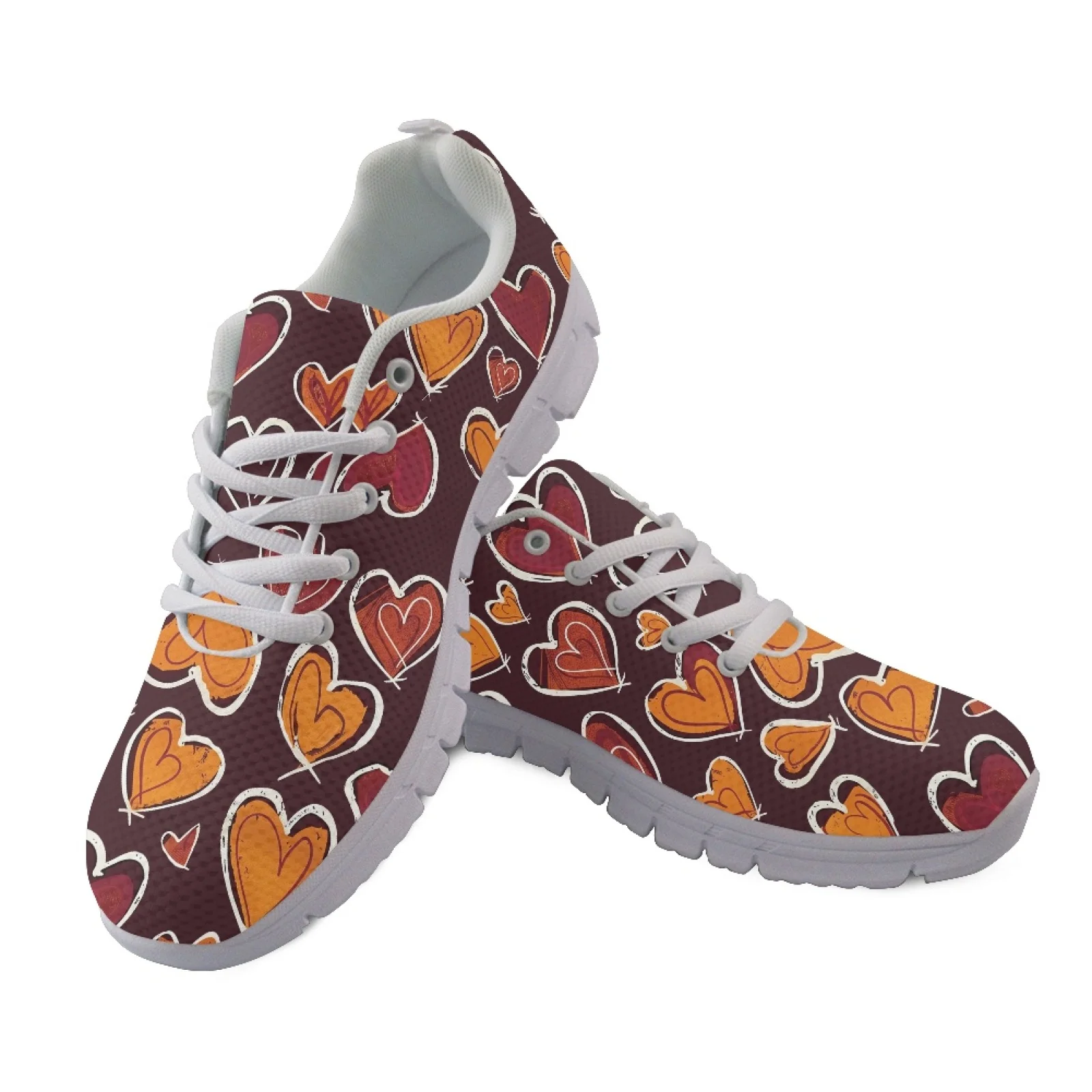 Coloranimal Heart Pattern Brown Mesh & EVA Sole Womens Athletic Walking Sneakers Comfort Athletic Sport Shoes for Lady 2026 New
