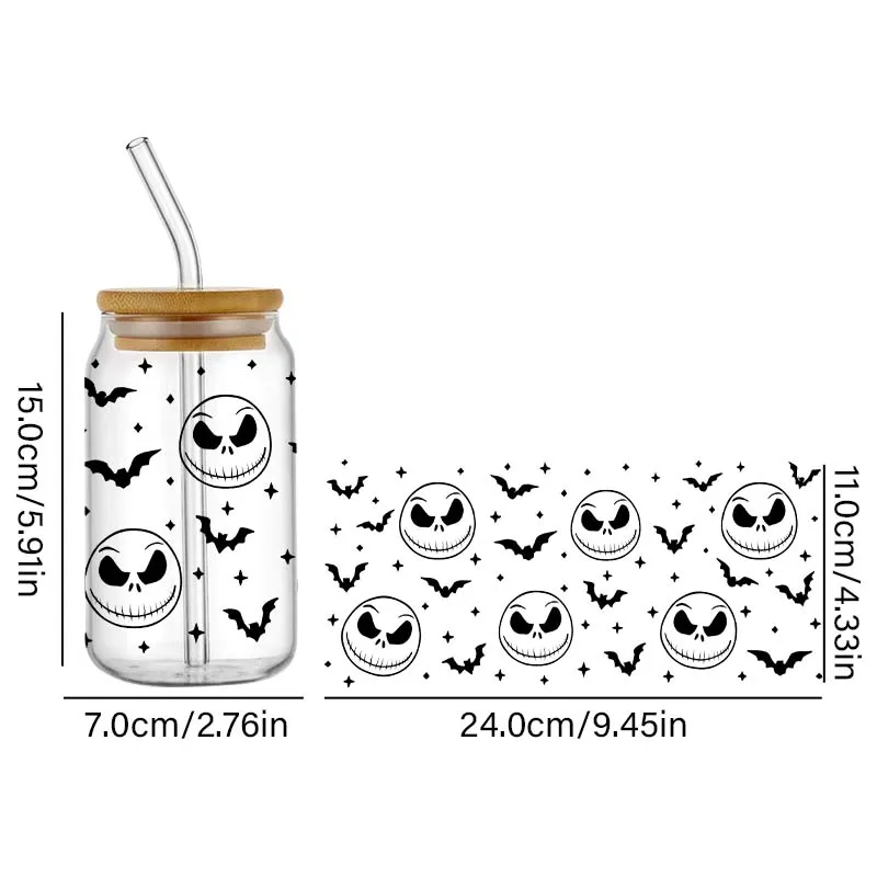 UV DTF Stickers Halloween Theme For The 16oz Libbey Glasses Wraps Cup Can DIY Waterproof Easy To Use Custom Decals