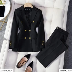 Blazer Sets Korean Fashion Khaki Long Sleeve Pant Sets Sping Autumn Design Sense Suit Elegant Casual Office 2 Piece Women Outfit