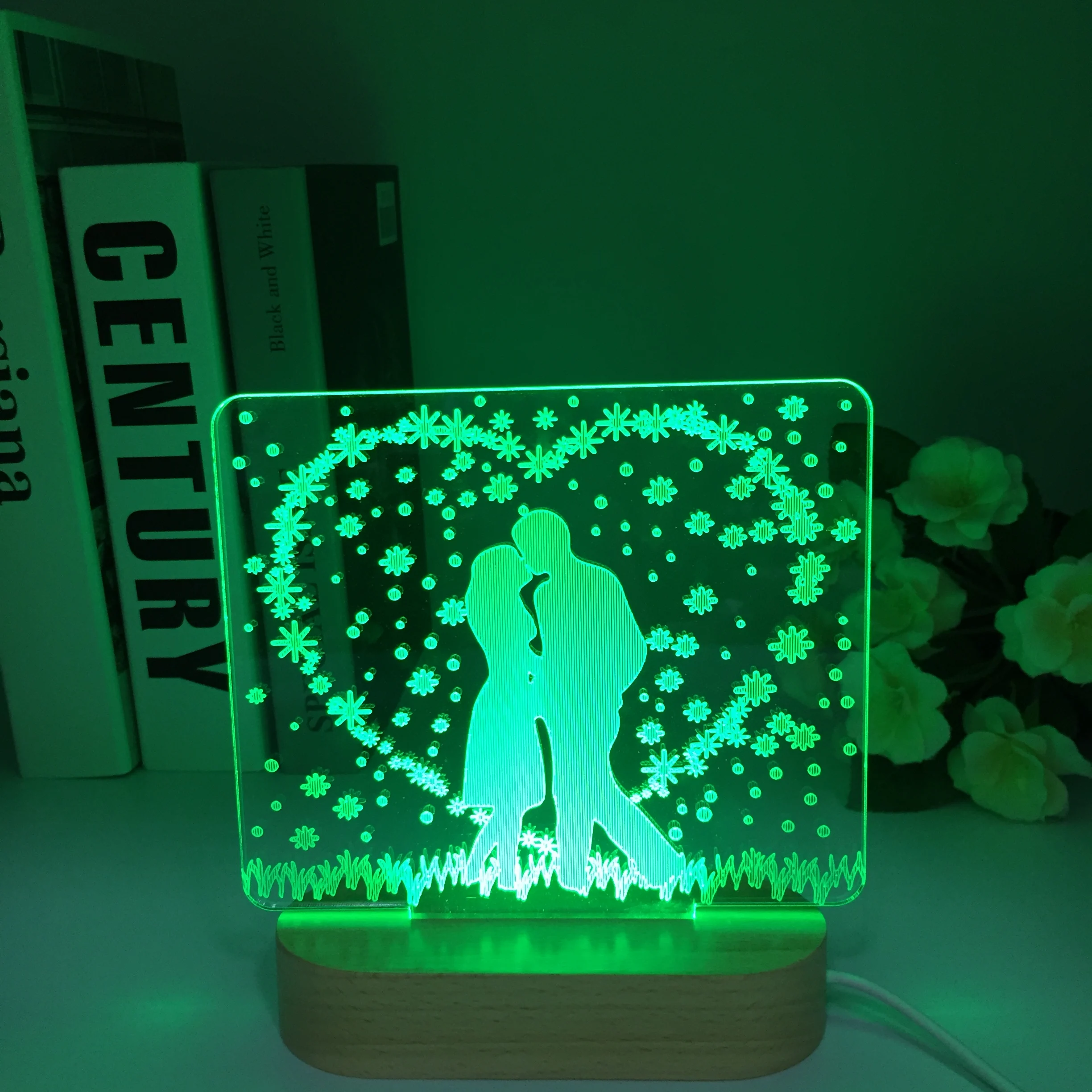 Wooden LED Acrylic 3D Night Lights Usb Lamp Valentines Day Gift Box Wedding Decoration Party Decoration Decoration Baby Shower