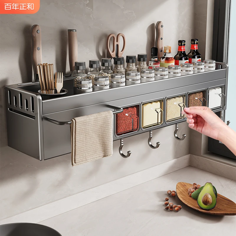 

Kitchen Storage Ra Spice Set Seasoning Box Chopstis Tube Knife Holder Multifunction Wall Mounted Space Saving Aluminum Alloy