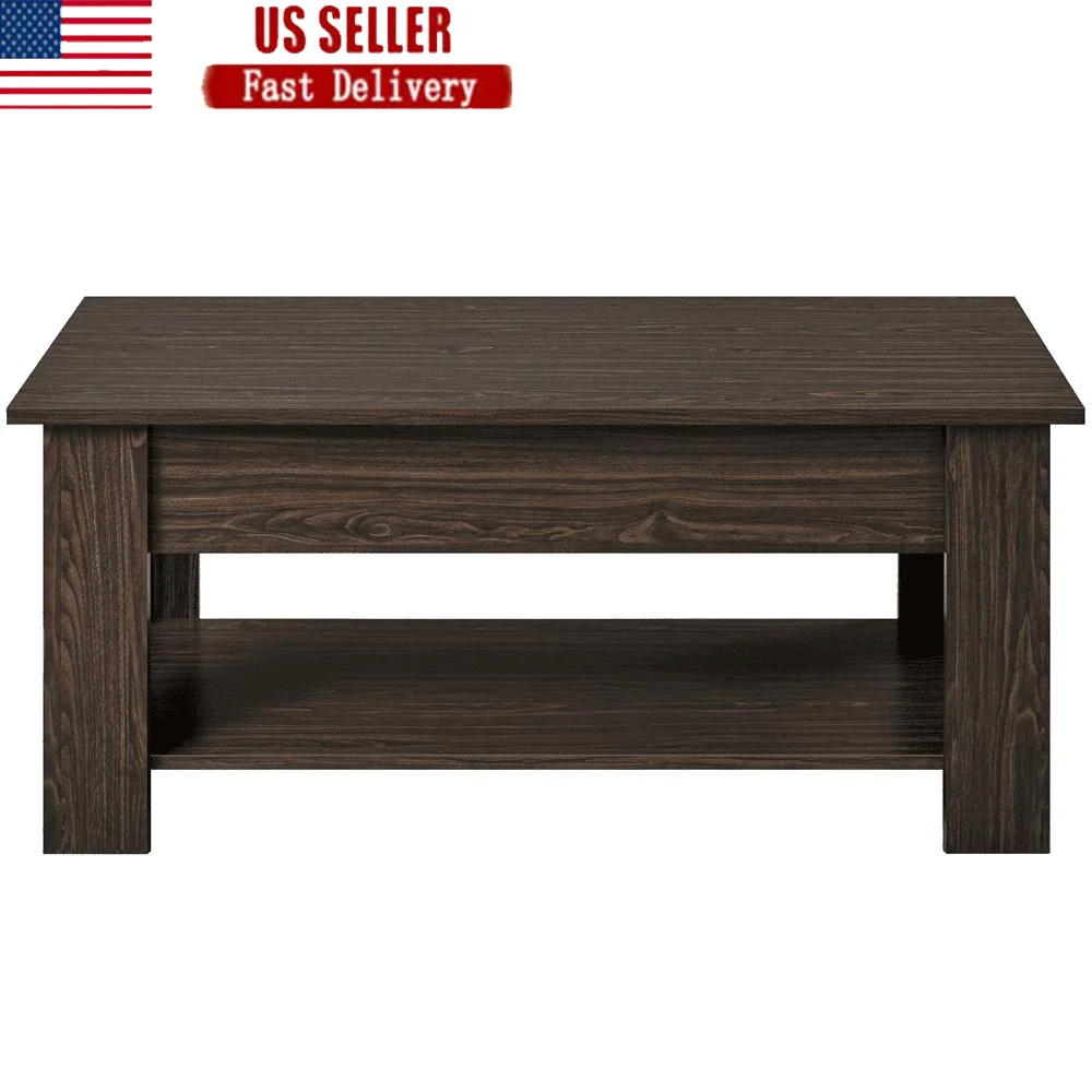 

Modern Wood Lift Top Coffee Table with Storage Shelf Adjustable Height Functional Living Room Indoor Use Espresso Finish