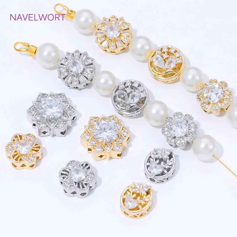 18K Gold Plated Brass Spacer Beads For Jewelry Making,Inlaid Zircon Beads Separators,Beads For Bracelets,Materials For Jewelry