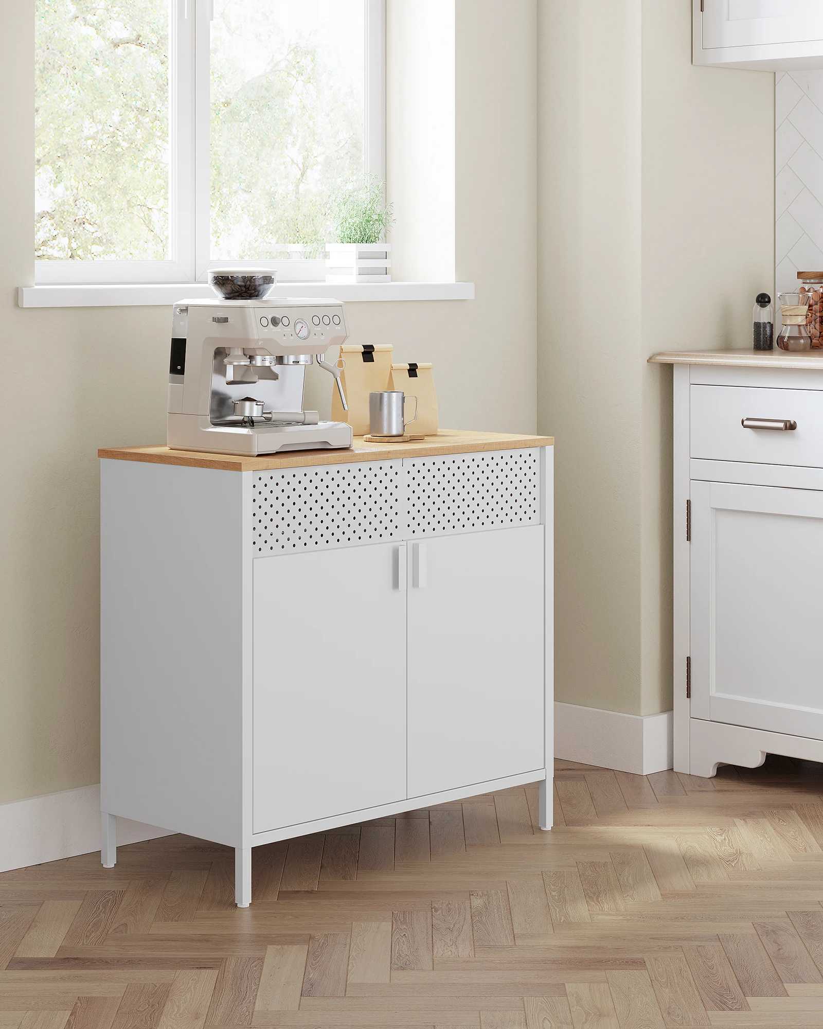 Dressoir, Keukenkast, Dubbele Deurkast, Verstelbare Vloer, Stalen Rek, Industriële Stijl Multi-Functioneel