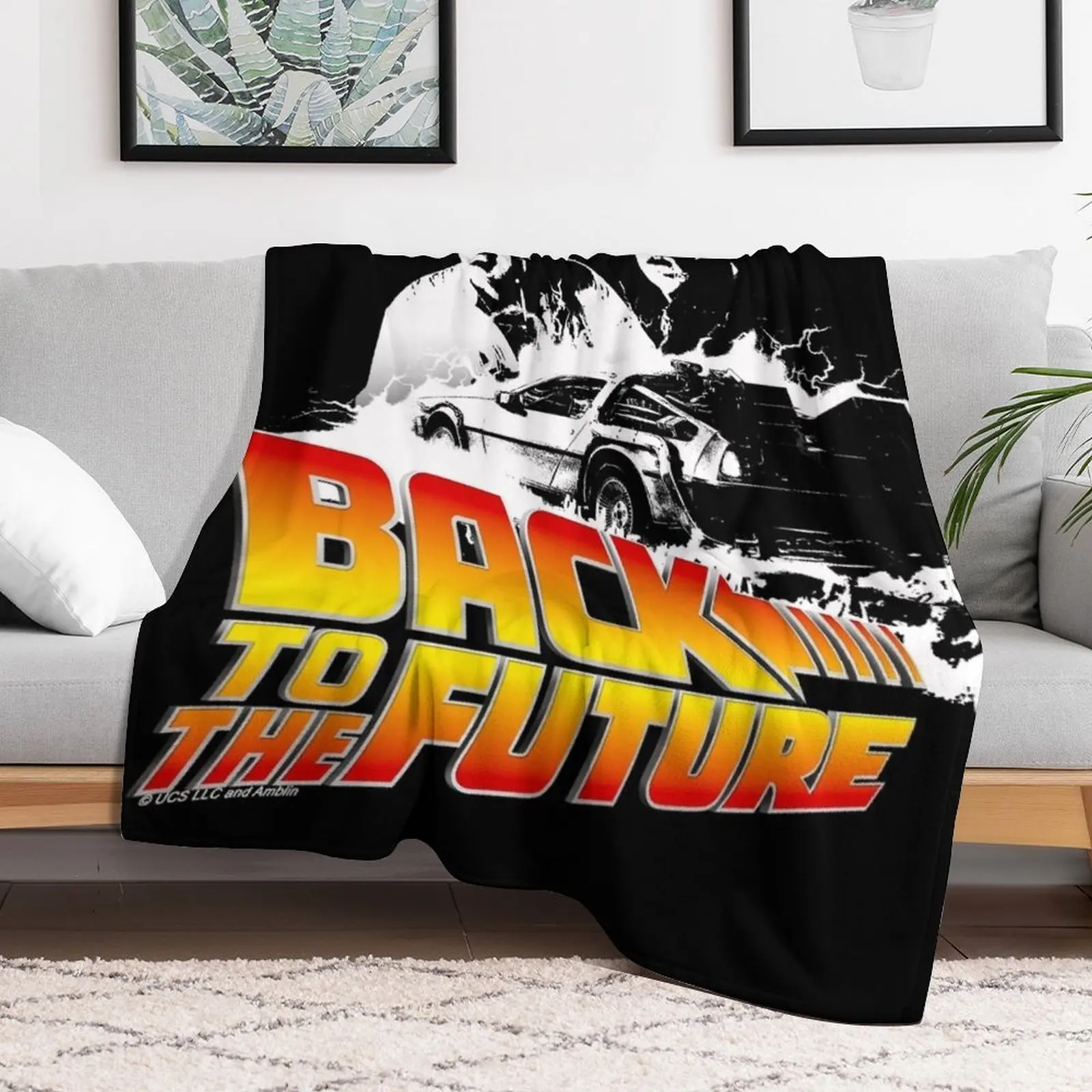 Back to the Future - DeLorean Fire Tracks, Marty and Doc Stencil Fan Art Throw Blanket Decorative Sofas sofa bed Blankets