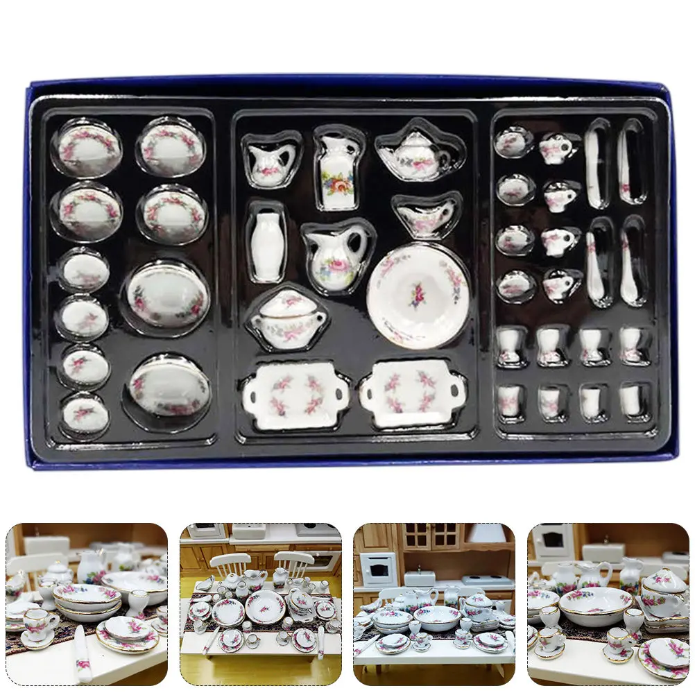 

Mini House Accessories Smooth Ceramic Materials Durable Texture Miniature Scene Tableware Miniature Tableware Pretend Play Toy