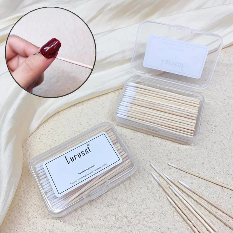 100Pcs Wooden Cotton Head Nail Swabs Cleaning Stick Bud Tips Manicure Detail Corrector Nail Polish Remover - Wood Swab Tool
