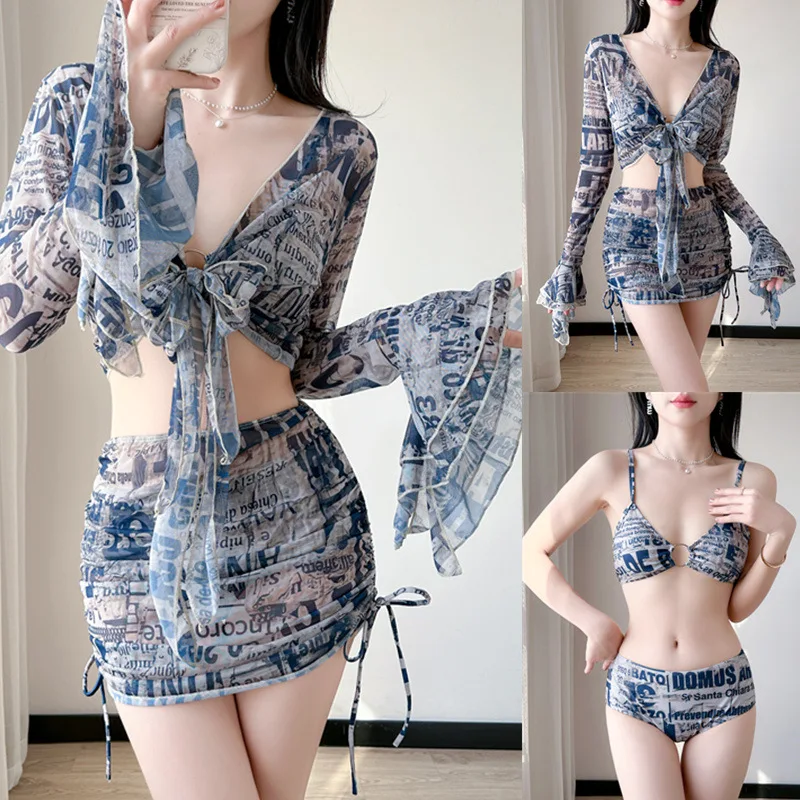 

Vintage Sexy Bikini Babes 4pcs Belly Cover Skinny Split Swimsuit