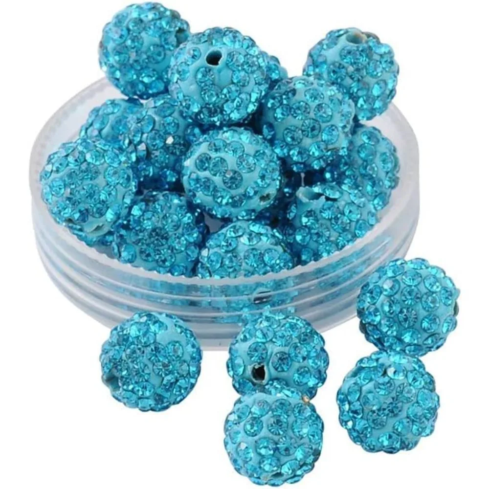 100pcs 10mm Pave Disco Ball Charms Polymer Clay Rhinestone Charms 6 Rows Rhinestone Bling Disco Pendants 1.5mm Hole Sparkle Clay