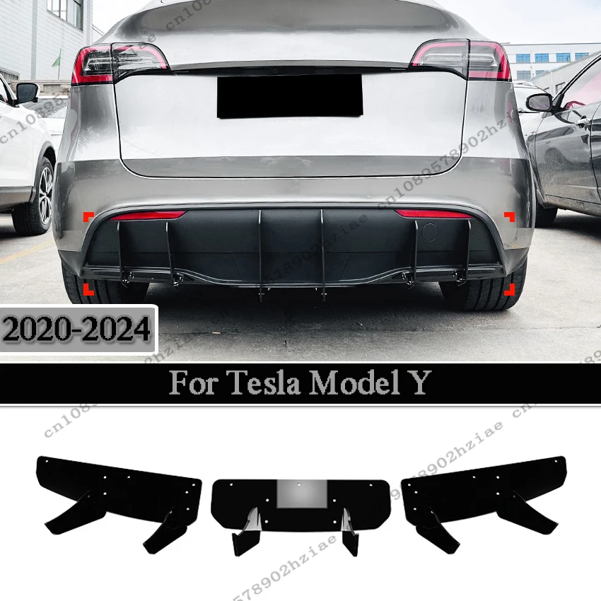 

6 Fish Fin Rear Bumper Lip Diffuser Spoiler Wind Knife For Tesla Model Y 2020-2024 Accessories Car Body Kits Auto Exterior Parts