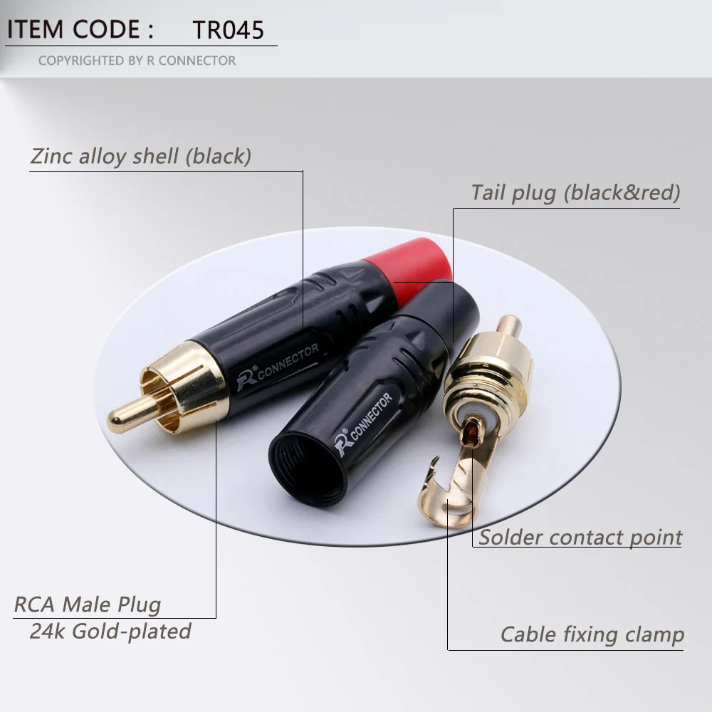 2PCS RCA Audio And Video Plug Connector RCA Male Lotus Jack Black Plating Electrophoresis With Gold Plated Head