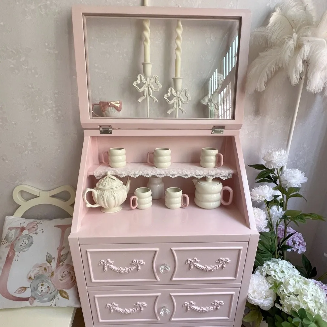 For Wooden bucket cabinet, side cabinet, dopamine color storage locker, princess style figure display cabinet, girl heart