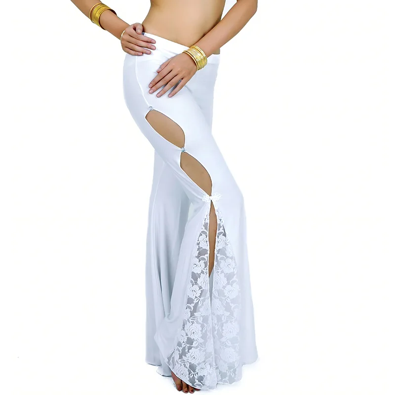 Women Boho Lace Flare Bell Bottoms, Belly Dance Tribal Pants for Stage Performance