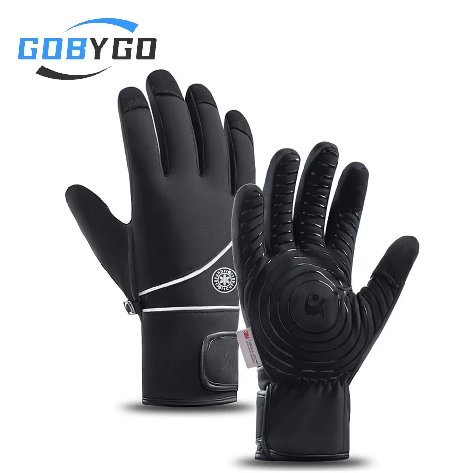 GOBYGO 1Pair Winter Thickened Cycling Gloves Touch Screen Waterproof Anti-slip Coldproof Outdoor Sports Skiing Climbing Gloves