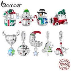 Bamoer 925 Sterling Silver Christmas Snowman Moonlight Santa Pendant Charm Gift Box Elk Car Bead Women Fit Bracelet DIY Necklace