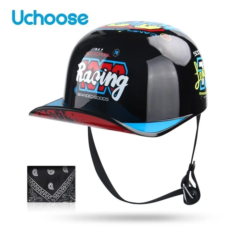 Uchoose Summer Motorcycle Casque DS Baseball Cap Helmet Retro Helmets Vintage Open Face Scooter Cruiser Chopper Gangster