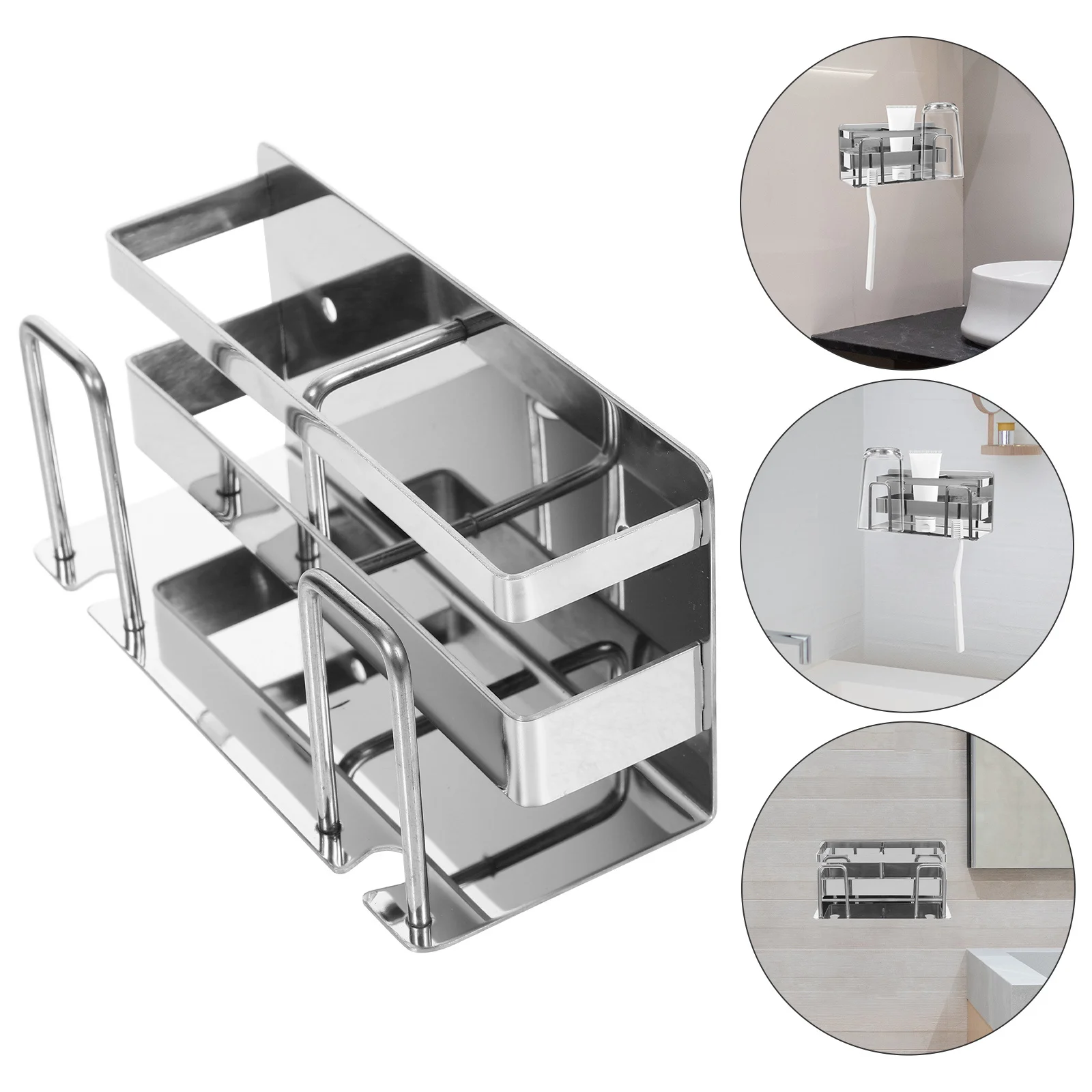 

Tooth Cup Holder Stainless Steel Wall Mount Aldult Brush Stand Bathroom Hanging Wall-mounted Toothbrush