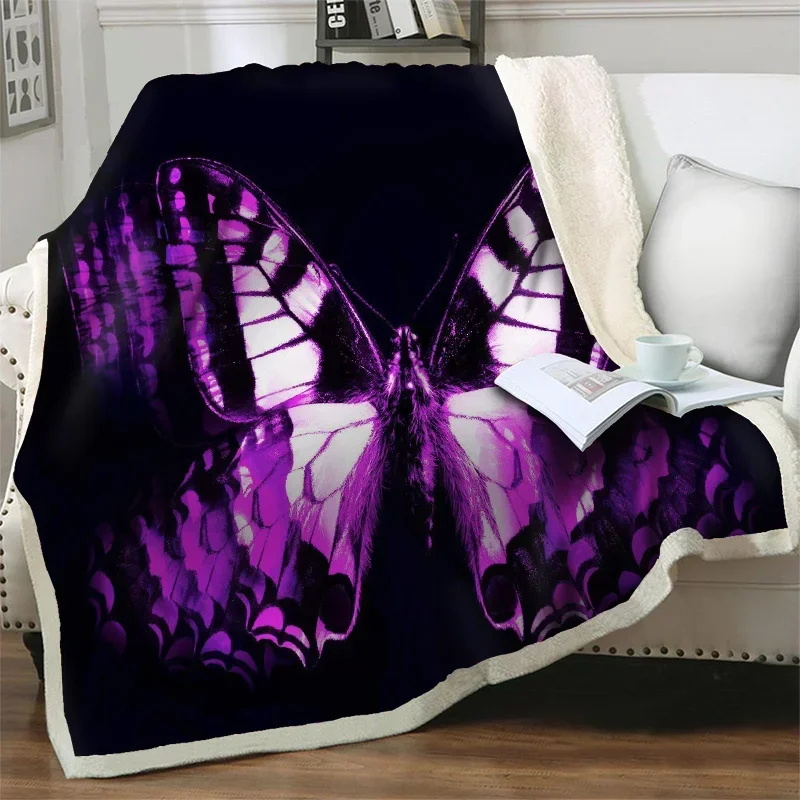 

Dreamlike Purple Butterfly 3D Soft Plush Throw Blankets for Beds Sofa Couch Nap Cover Easy Wash Travel Picnic Portable Bedspread