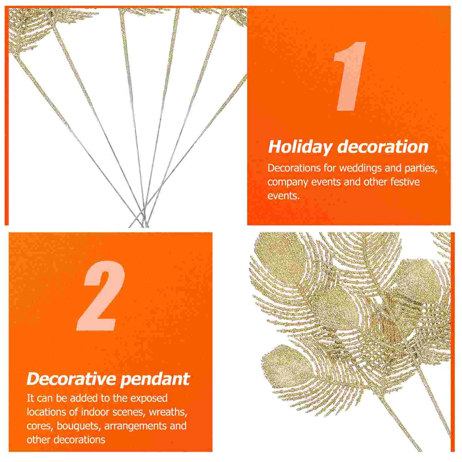 6 Pcs Christmas Leaf Pendant Sparkling Leaves Party Adornment Pine Cones Artificial Ornament Glitter Powder Supplies Ornaments