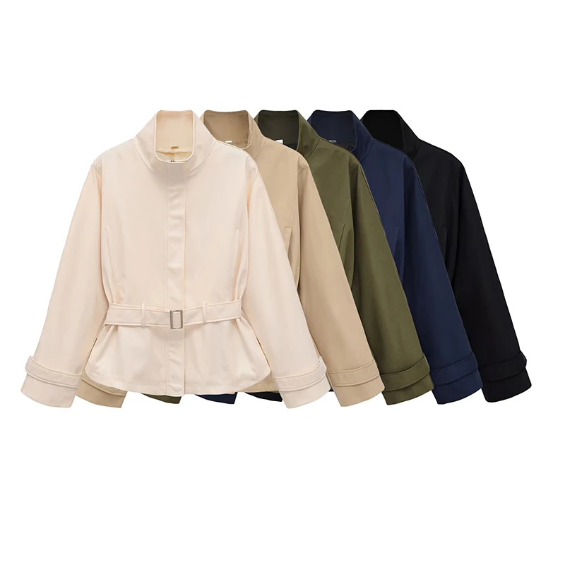 Autumn Women's Jackets 2026 New Chic Loose Belt Decorative Turtleneck Warm Jackets Women's Chic Fall Street Travel Youth Coats