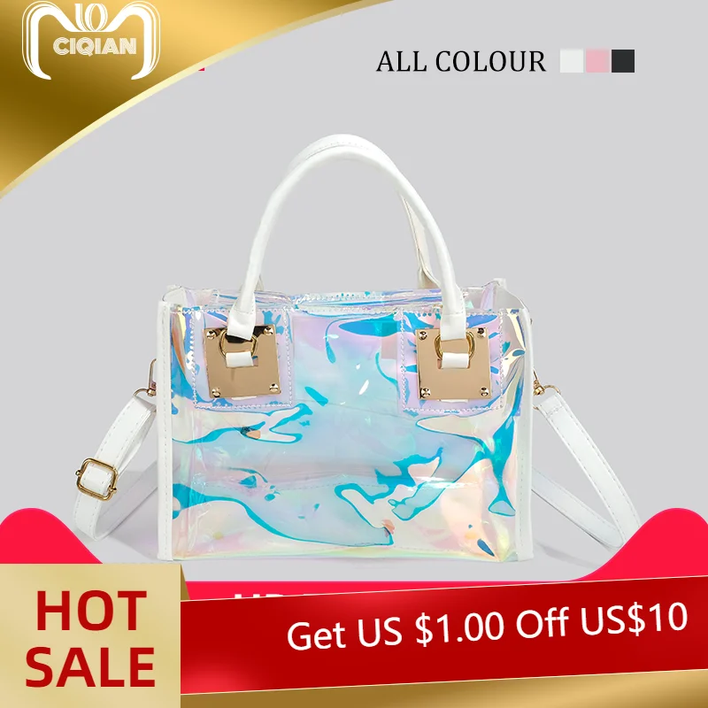 New 2024 Hologram Laser Handbag Women Transparent Jelly Bags Large Shoulder Crossbody Bags With Small Purse 2pcs Composit Bags