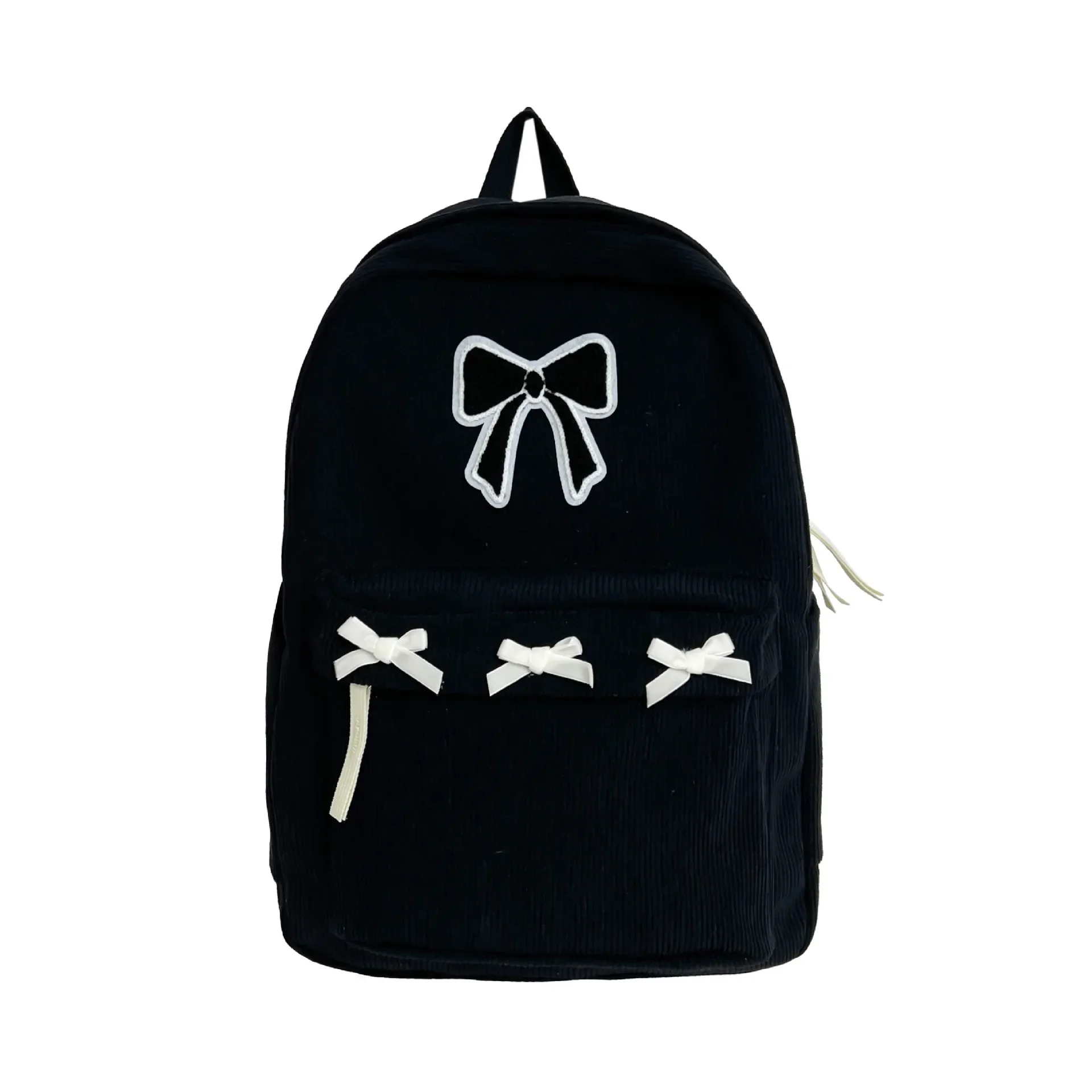 Girls School Backpack Cute Bowknot High School Student Bags White Black Corduroy Shoulders Bag Teenage High-capacity Bookbags