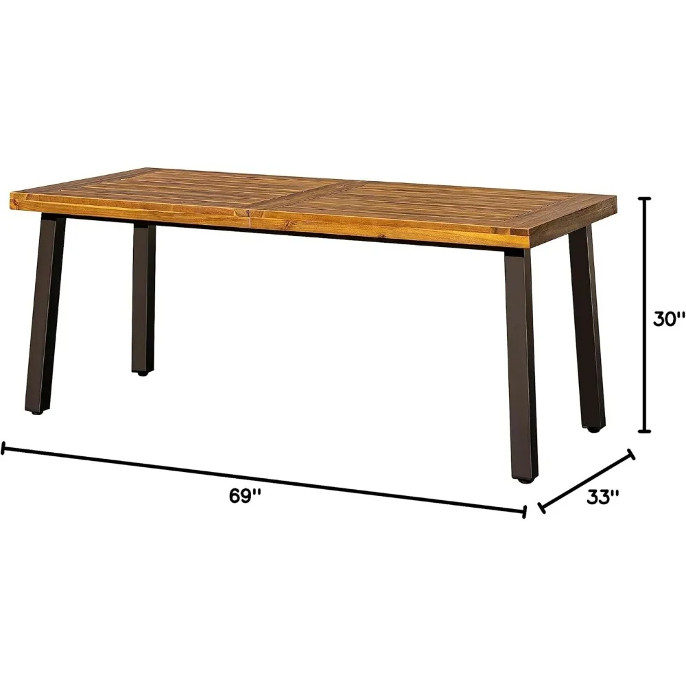 Devoko Home Acacia Wood Dining Table 6-Person Indoor Outdoor Table Iron Legs Sandblast Finish Natural Stained 69 * 33 * 30 inch