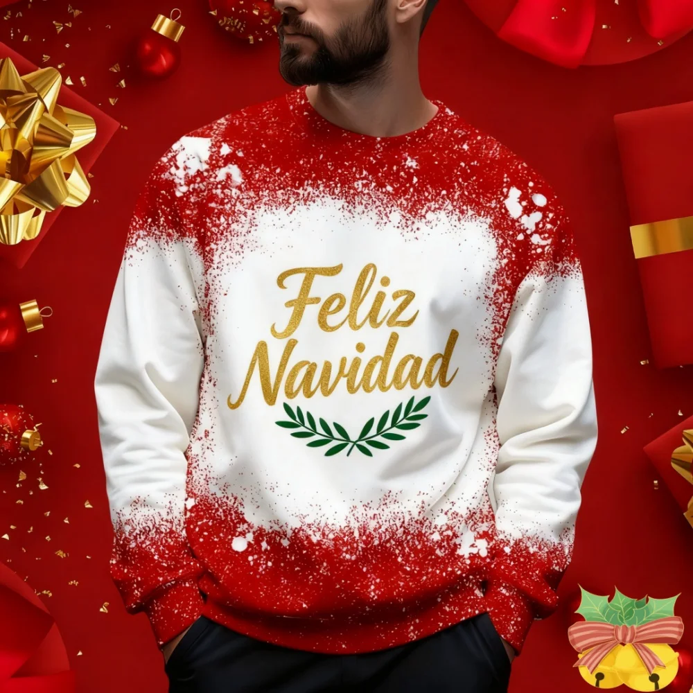 

Merry Christmas Men 3D Print Sweatshirt Snowflakes Graphic Pullover Red White Crewneck Hoodies Xmas Couple Clothes Holiday Gifts