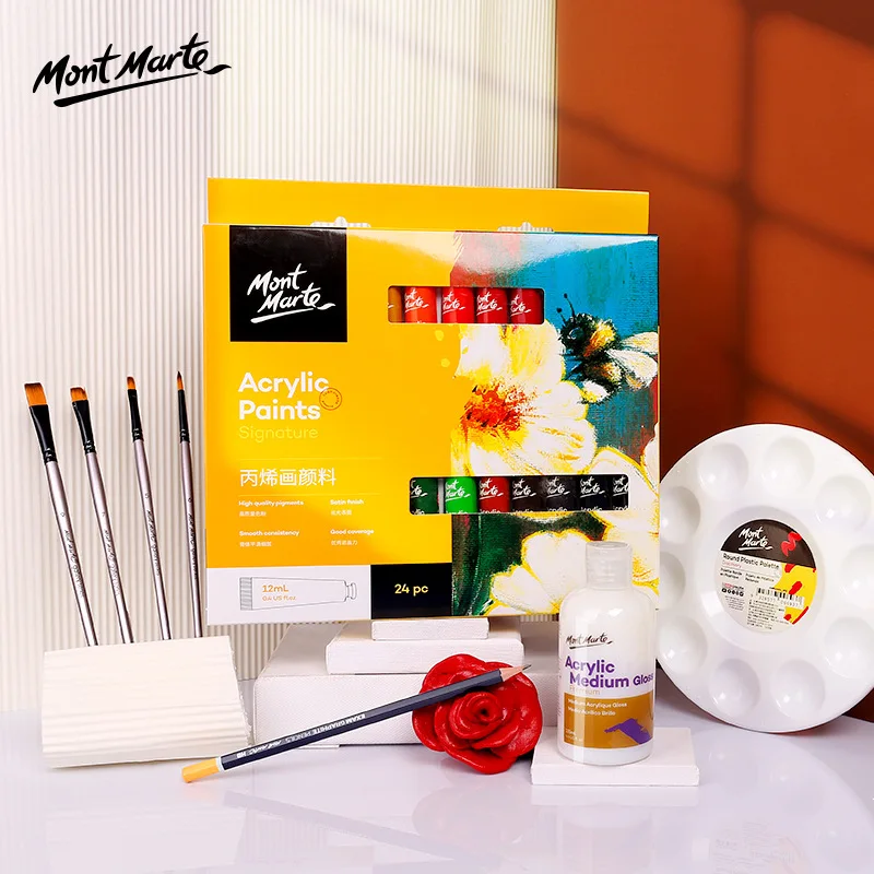 Mont Marte Acrylic Paint Set 12/18/24/36 Colours 12ml Non Toxic No Fading Rich Pigment for Artists Canvas Crafts Wood Painting