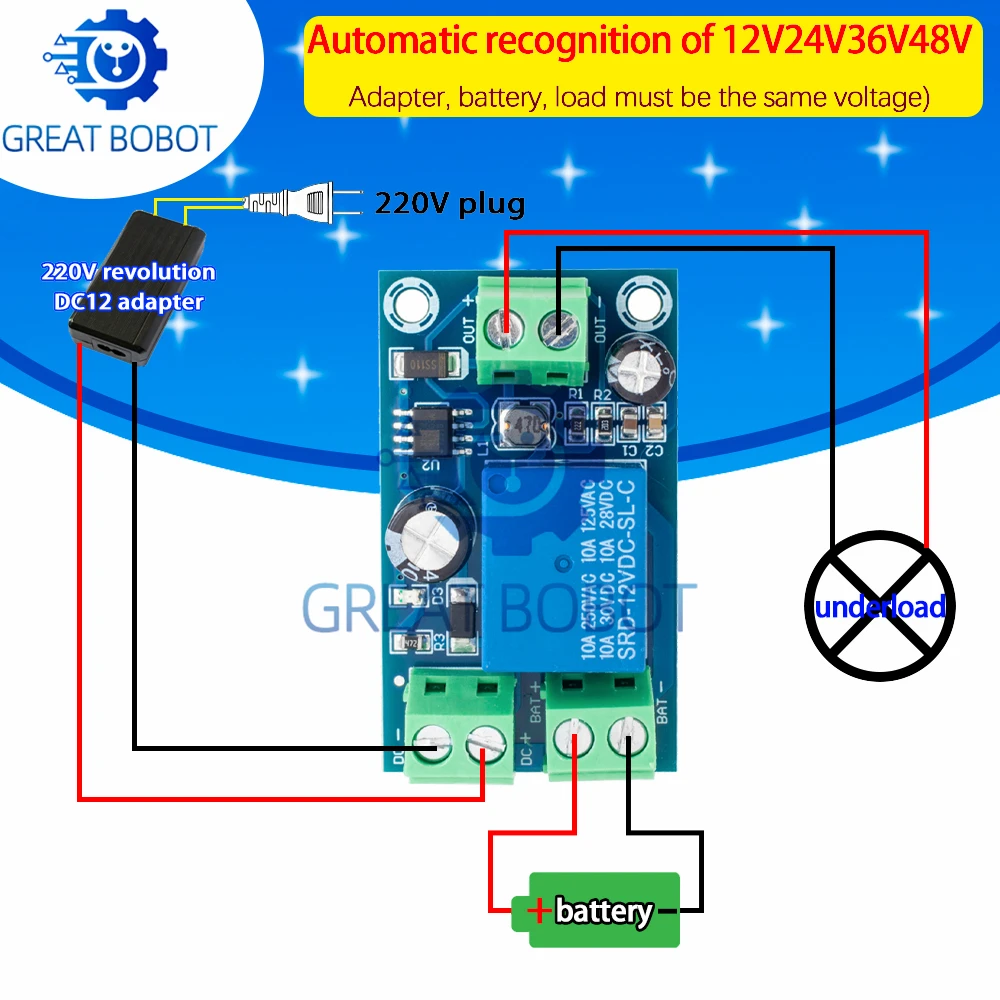 BS YX-X804 Power-OFF Protection Module Automatic Switching Module UPS Emergency Cut-off Battery Power Supply 12V to 48V Control