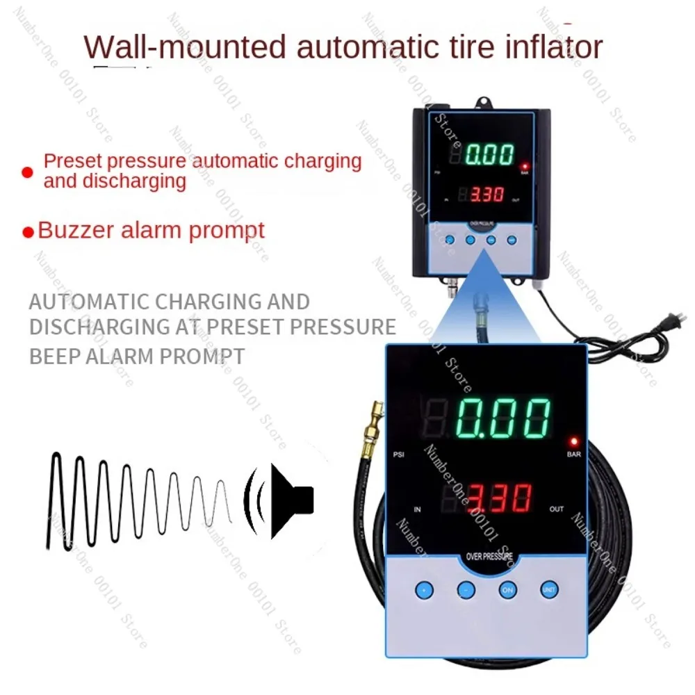 Automatic Inflator Car Wall-Mounted Inflation Pressure Gauge Automatic Pumping Machine Tire Air Pump