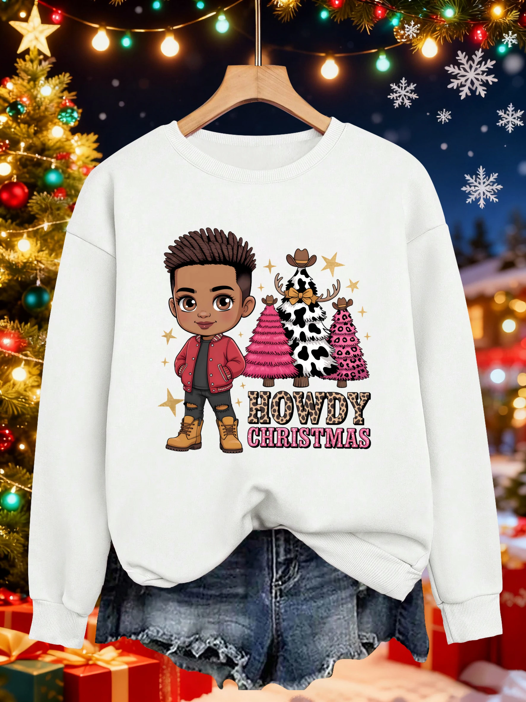 Howdy عيد الميلاد الأشجار الإبداعية يطبع المرأة البلوز Crewneck البلوز Y2K ملابس الصوف غير رسمية الخريف كل مباراة الشارع الشهير