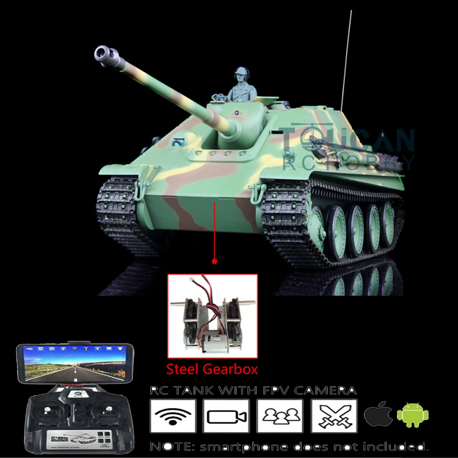 HENG LONG 1/16 7.0 Plastic Jadpanther FPV RTR RC Tank 3869 Steel Gearbox Remote Control Car Toys TH17438-SMT4