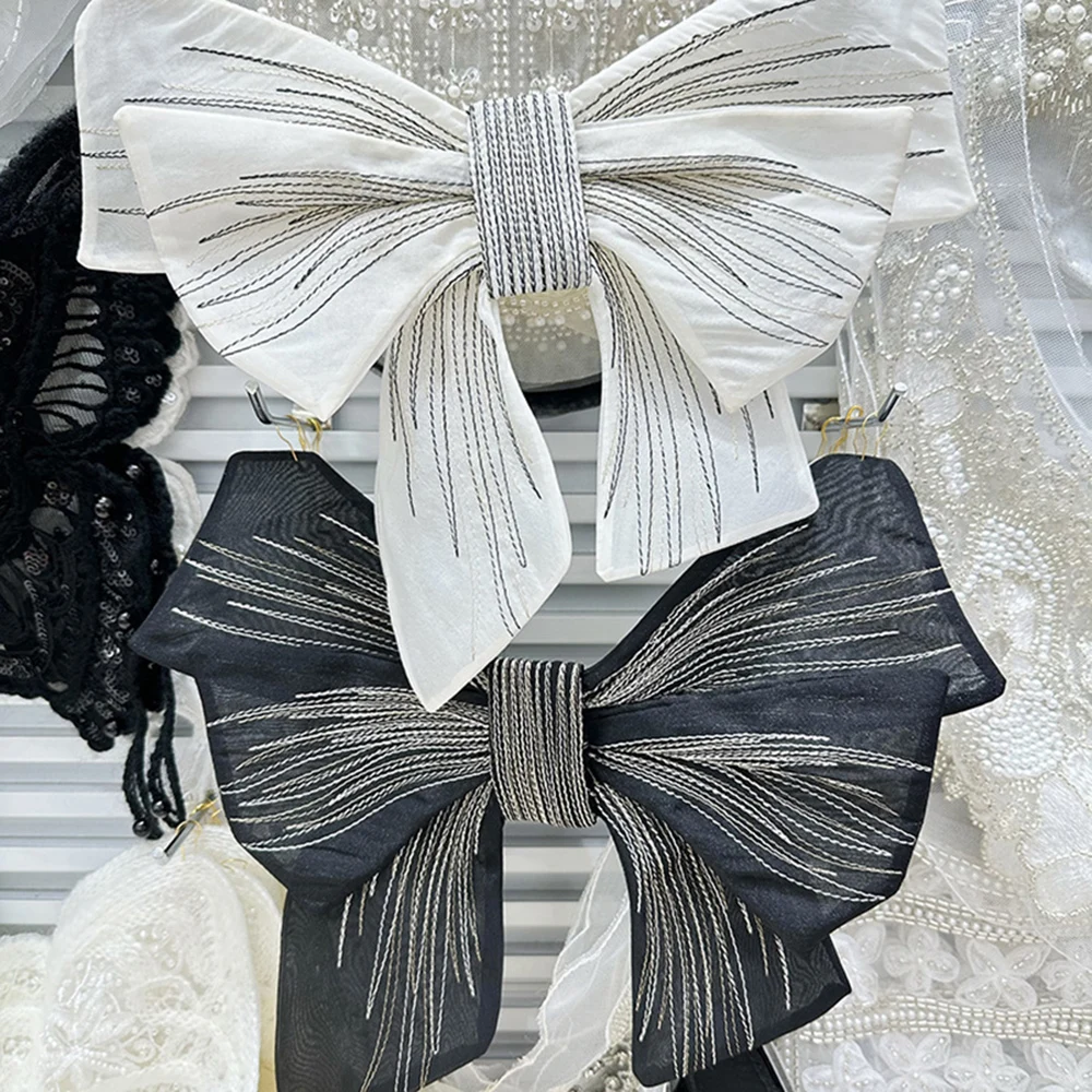 1Pc Big White Black Bow Patch Handmade Repair For Clothes Accessories 29*24cm