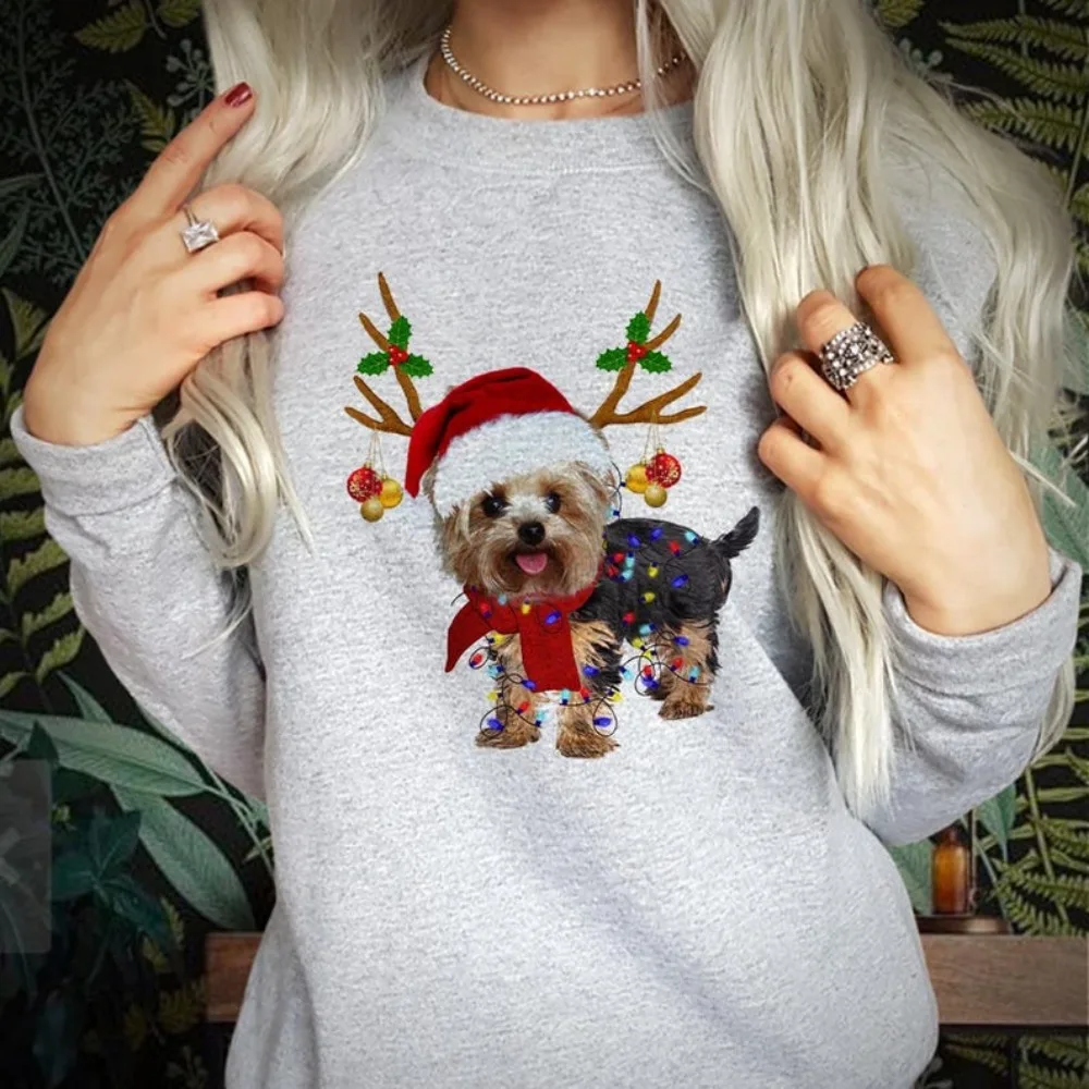 Kerst Rendier Yorkie Sweatshirt Grappige Hond Moeder Vakantie Hoodies Herfst en Winter Warm houden