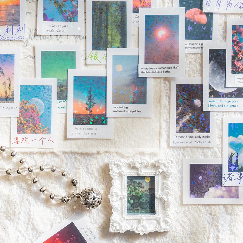 50Sheets Box-packed Sticker Bag The Moon In The Palm Of One's Hand Series Scenery Hand Account Decoration Stationery Material