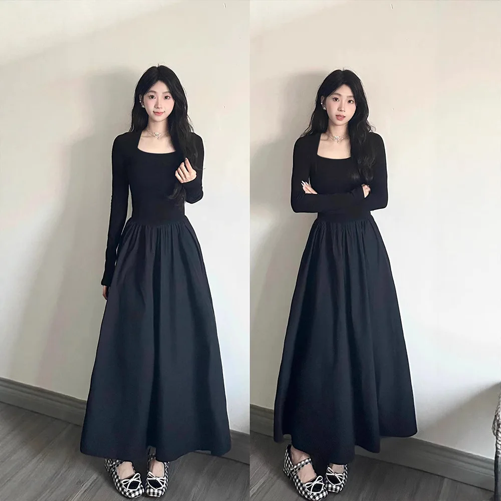 

2025 Autumn New Women's Dress Style Black Dress Set Inner Long Dress With Stylish Autumn Outfit Design